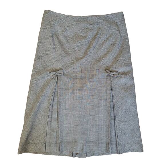 Anthropologie Elevenses Skirt Check Black Bow Detail Midi Pleated Women 4 - Picture 1 of 11